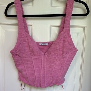 Zara Pink Tweed Corset Fitted Tank Top Crop Top